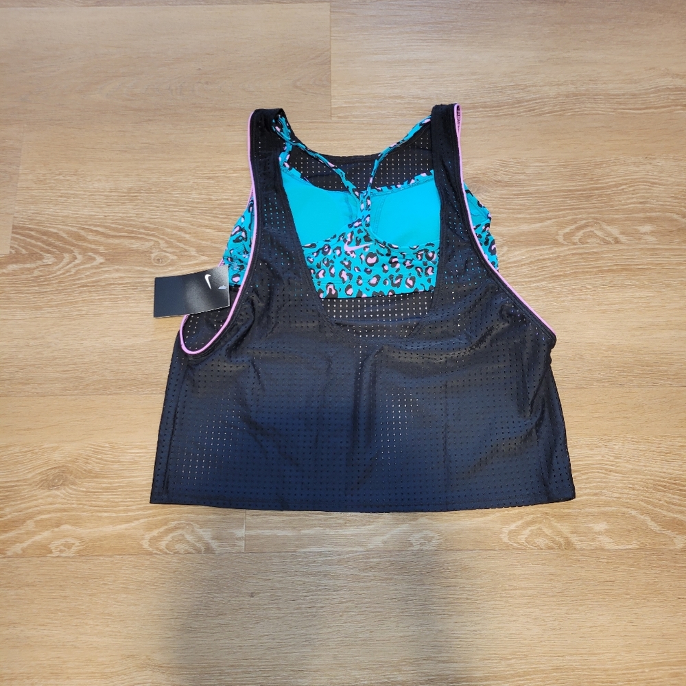 Nike Womens Cheetah Convertible Layered Tankini Size Small New - Picture 2 of 3
